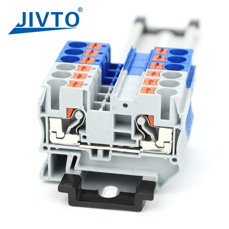 PT6 Пуш-ин терминальный блок Din Rail 6mm2 безвинтовой пружинный питание через соединитель проволока электрический разъем