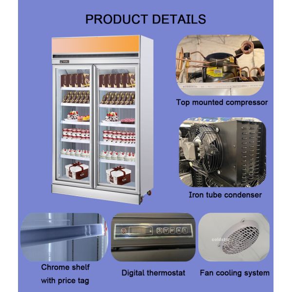 1000L Upright Freezer Showcase Supermarket Glass Door Cooler