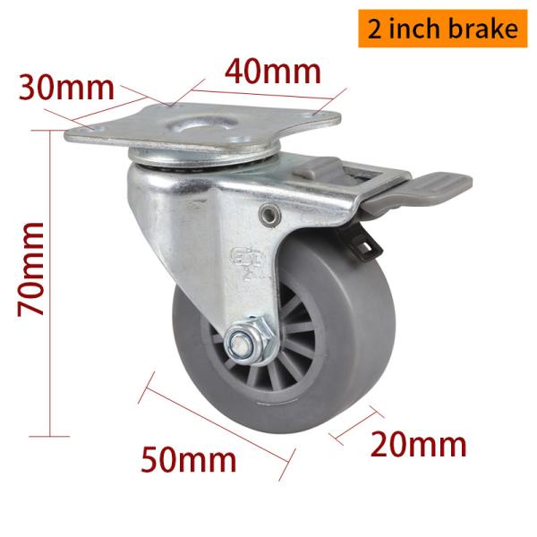 EDL mini roues de roulement 2 pouces 30 kg TPE en plaque par type rigide, pivotant et frein