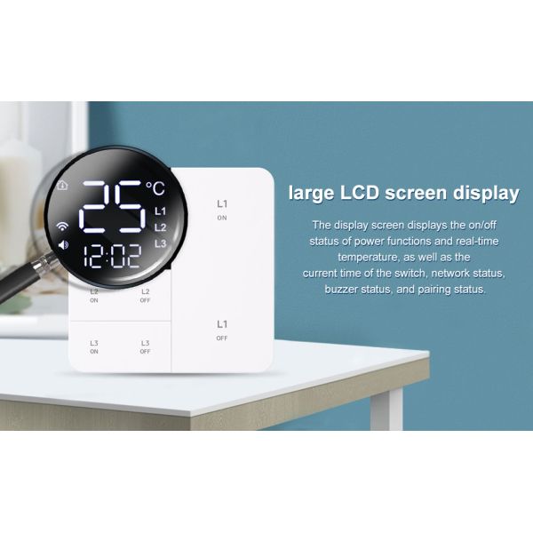 Glomarket Smart Tuya Wifi Button Wall Switch Remote/Voice Alexa/Timer Control With Lcd Screen Temperature and Humidity