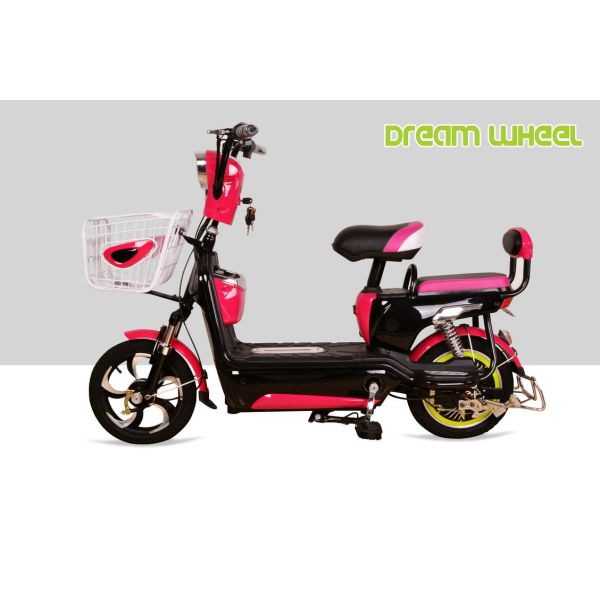2 Wheel Pedal Assist Electric Bike Pink 48V 20Ah Lead Acid Gel Battery