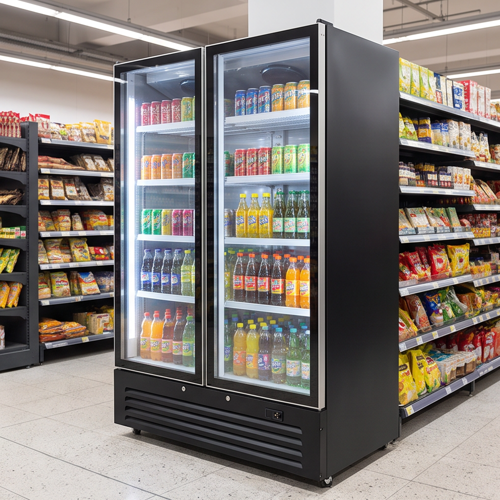 Commercial Beverage Cooler with 420L Large Capacity Fog-Free Double Glass Door and Full Surround LED Lighting