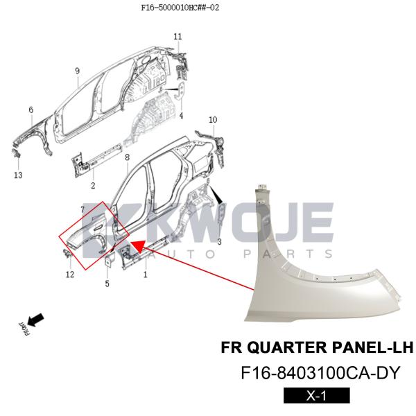 F16-8403100CA-D Front Fender Quarter Panel LH X-1 for Jetour Dashing
