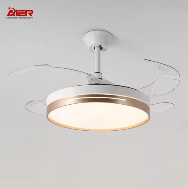 usine de gros moderne 42 pouces rétractable chandelier Ventilateurs de plafond rond Dimmable Led Ventilateur de plafond avec lumière et télécommande pour le salon chambre à coucher