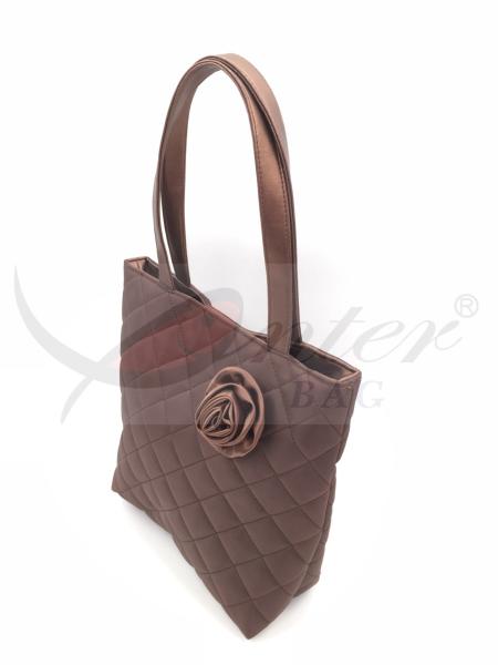 Brown Quilted Satin Polyester Handbags Womens Tote Bags With Eco Friendly Material