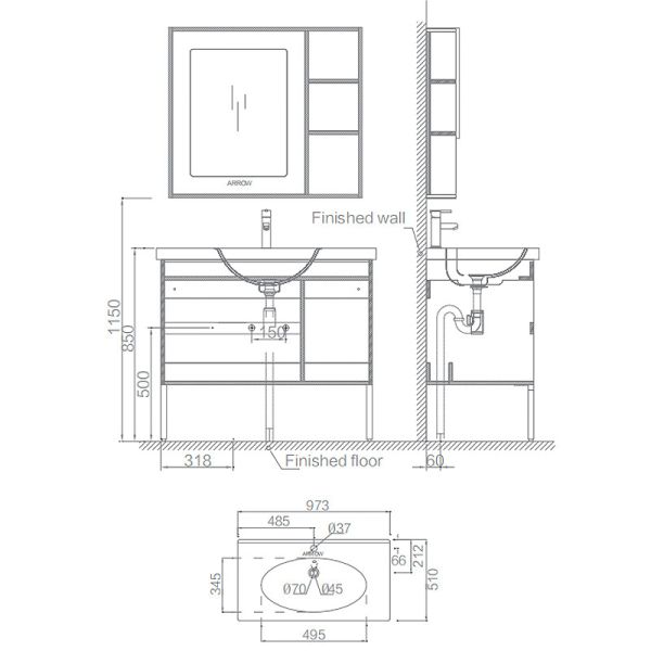 Дизайн гостиницы тщеты ящика шкафа Bathroom 3 PVC свободный стоя современный