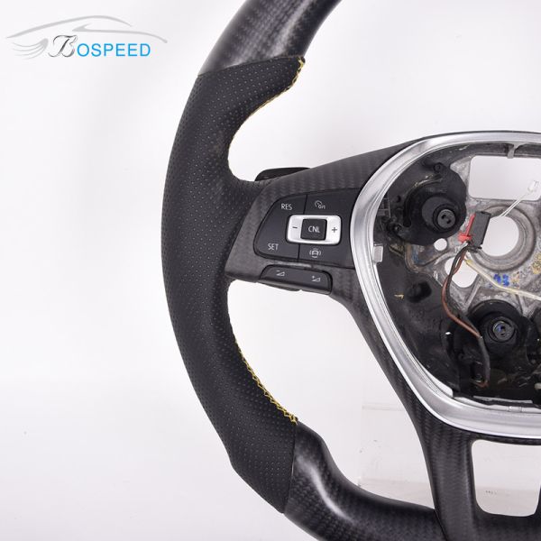 Black Leather Golf Mk8 Vw Racing Steering Wheel Carbon Fiber Grey Stripe