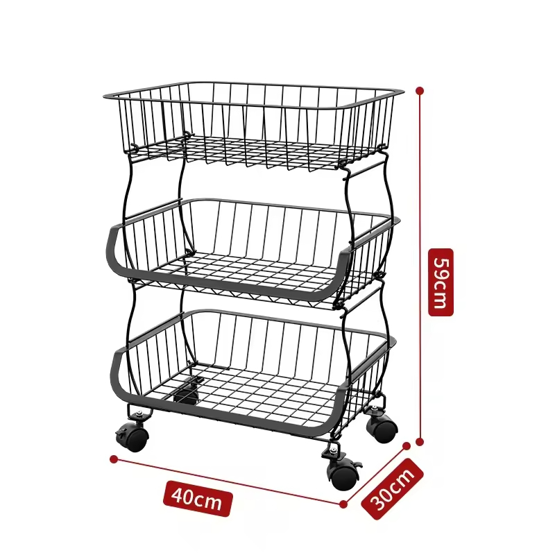 Custom Large Capacity Multi Tier Rolling Shelf Stackable Kitchen Use Fruit Vegetable Cart with Wheels