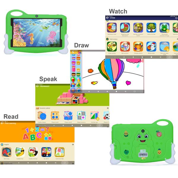 C idea Kids Student Study Tablet 7 Inches Cute Long Battery Life 32GB Storage 2MP + 5MP Dual Cameras CM90 Green