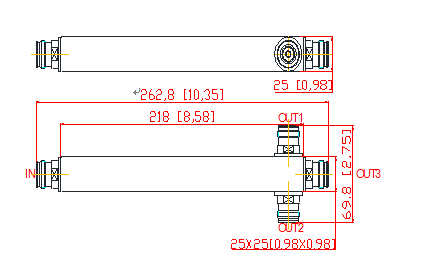 550/698-4000MHz 4.3-10 Mini DIN Female Low PIM -165dbc 3 Way Reactive Power Splitter For DAS IBS