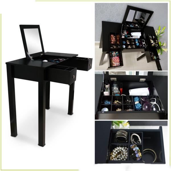 Black Solid Wood Material Large Capacity Wooden Mirror Table For Bedroom