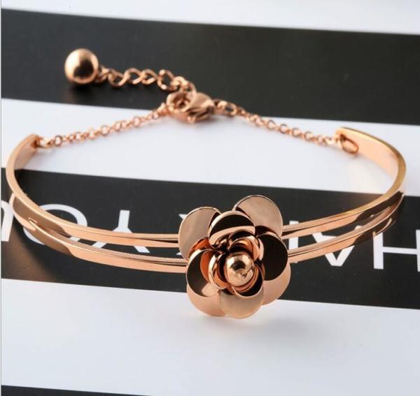 Camellia Bracelet 18K Plating Stainless Steel Brangle Adjustable Size Bracelet