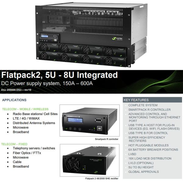 IP43 500A 19inch 4U Telecom Hybrid System Eltek Flatpack2 24v/48v/24KW