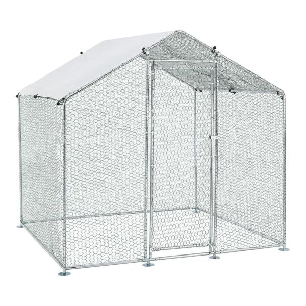 2M x 2M Metal Chicken Coop Walk in Cage Run House Shade Pen Chicken Cage With Cover