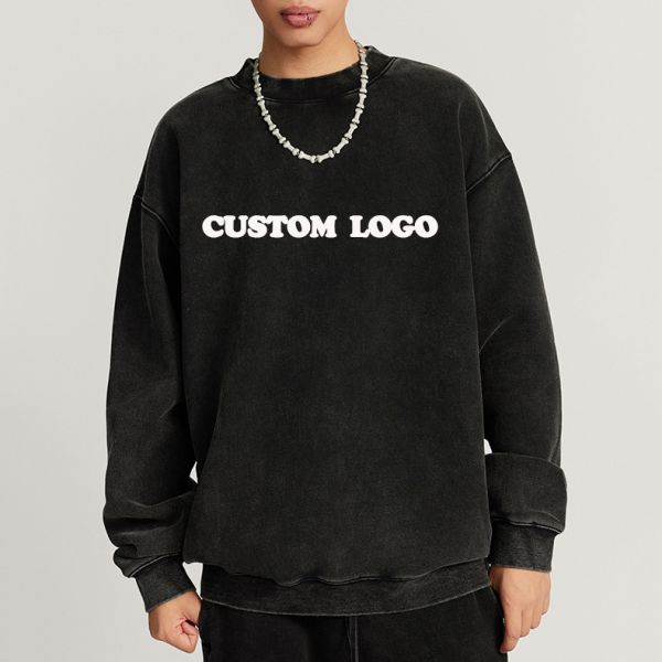 Oversized Crewneck Sweatshirt Womens Unisex Plain Embroidery Printing Acid Wash Blank 100% Cotton