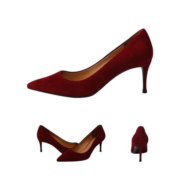 Burgundy Workplace Women Pumps Shoes High Heel With Soft Genuine Suede Leather