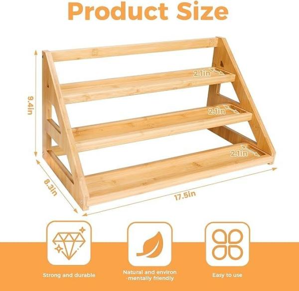 Armazém de bambu sustentável organizador de rack de especiarias 48.3x21.6x24.1cm prateleira da despensa da cozinha