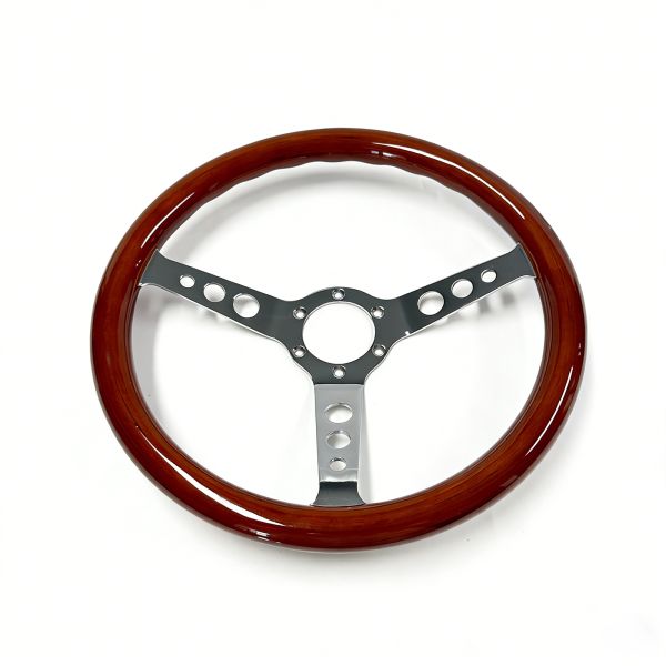 Custom Walnut Wood Steering Wheels 350MM 3 Chrome Spokes Fade Resistant