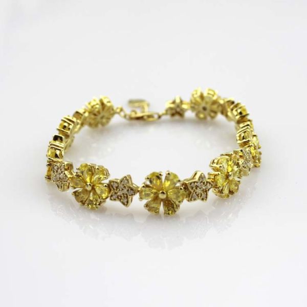 Gold Plated 925 Silver Link Flower Citrine Cubic Zircon Tennis Bracelet(B01YELLOW)