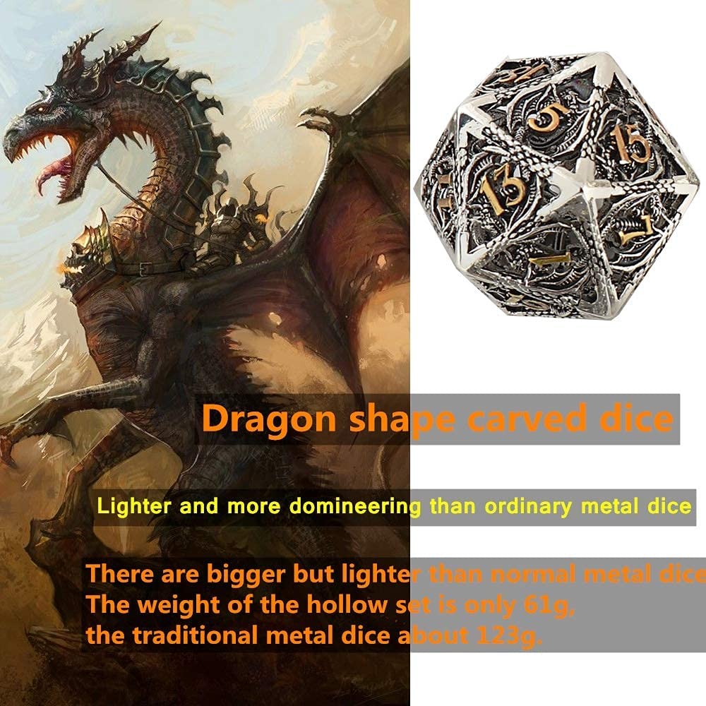 Pure Copper 7-dice Set Metal Hollow Dice with Customized Color for DND and Board Games