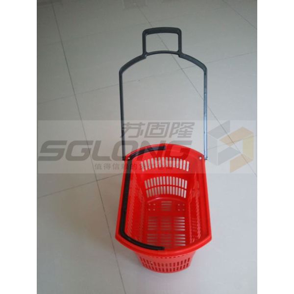 Punho longo cesto de compras azul/vermelho do rolamento grande para o supermercado