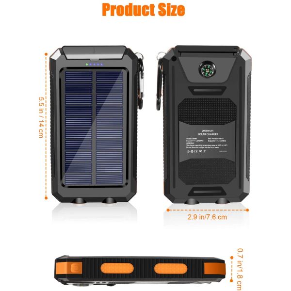 10000mah Solar Panel Portable Powerbank Dual Usb Cell Phone Charger Waterproof External Battery Power Bank With Light