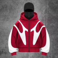 Coton lourd Homme patchwork Hoodie double couche masqué Balaclava pleine fermeture à glissière