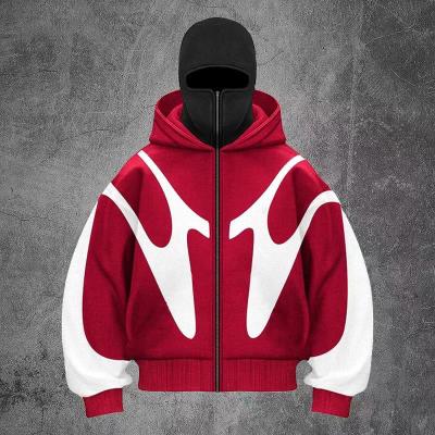 Heavy Cotton Mens Patchwork Hoodie Double Layered Masked Full Balaclava Zip Hoodies