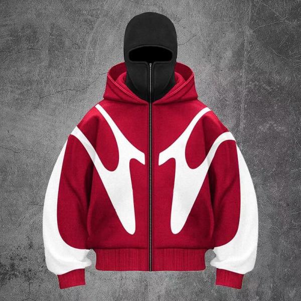 Heavy Cotton Mens Patchwork Hoodie Double Layered Masked Full Balaclava Zip Hoodies