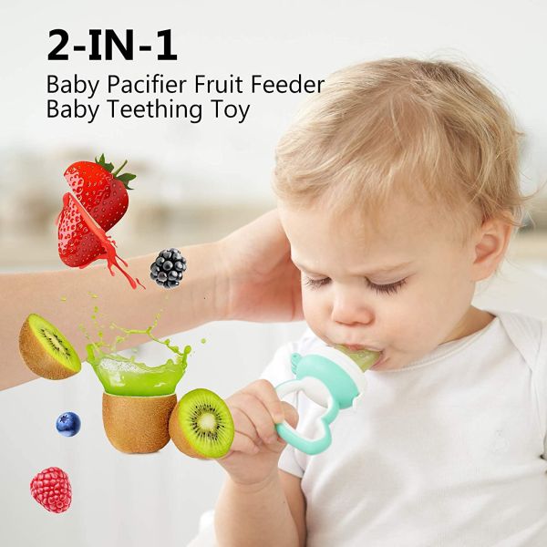 Baby Fresh Fruit Food Feeder Nipple Pacifier，Training Infant Massage Teething, Food Grade Silicone Pouches Soft Safe