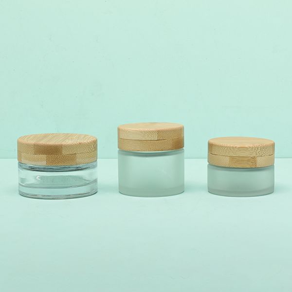 Опарник 30g сливк сливк стороны упаковывая стеклянный косметический с крышкой винта бамбуковой