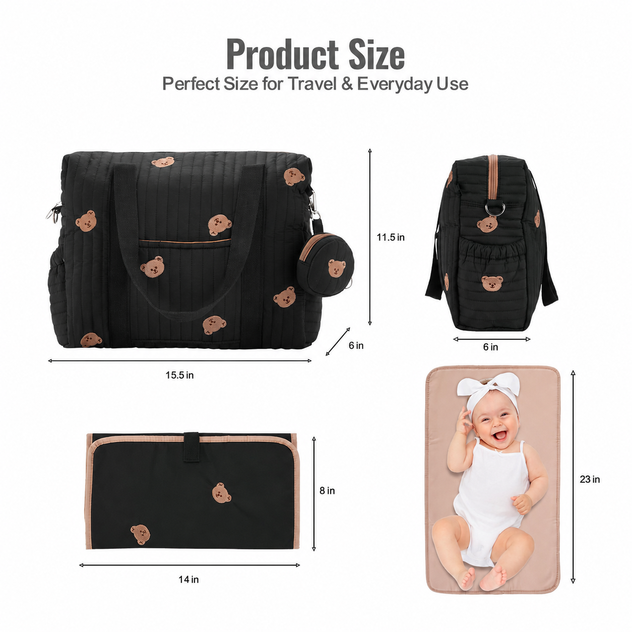 3-Piece Diaper Bag Tote Set with Changing Pad & Pacifier Case, Large Maternity Hospital Bag for Labor, Delivery, Travel & Baby Essentials