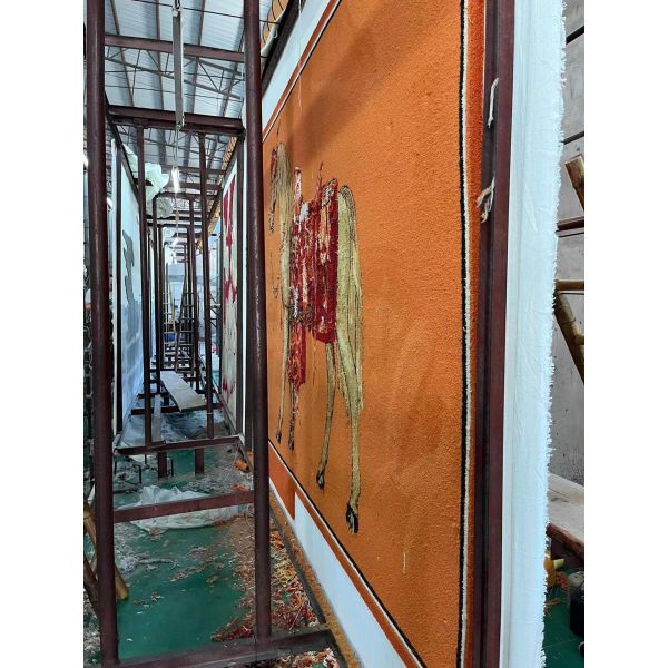 Handmade Turkish Silk Marine Carpet with Customized Trellis Pattern and Craftsmanship