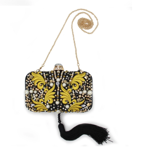 Jewellery Diamond Banquet Womens Evening Clutch Handbags With Silk Tassels