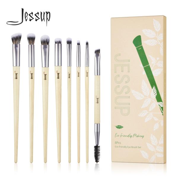 Jessup 8pcs Premium Synthetic Angled Concealer Blending Eyeshadow Duo Eyebrow Makeup Brushes T328