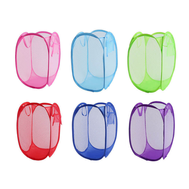 Collapsible Mesh Laundry Baskets Foldable Clothes Storage Hamper Side Pocket Home Houseware