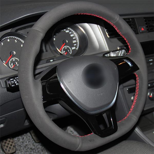 Hand Sewing Black Suede Steering Wheel Cover for VW Golf 7 Mk7 Polo Jetta Passat B8 Tiguan Sharan Touran UP