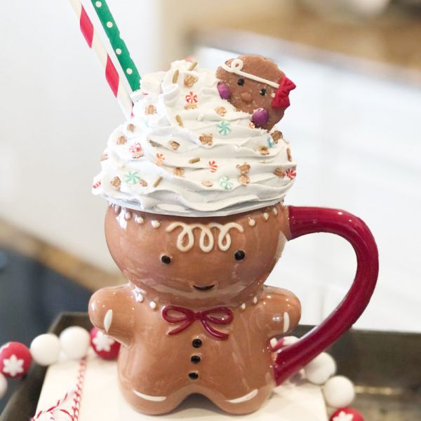 HANDGRIP 3D Cartoon 10OZ Cute Gifts Ceramic Gingerbread Man Coffee Mug for Christmas