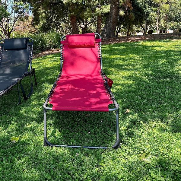 Folding Outdoor Chaise Lounge Chair, 5-Position Adjustable Beach, Sunbathing, Patio, Pool, Lawn, Lay Flat Portable