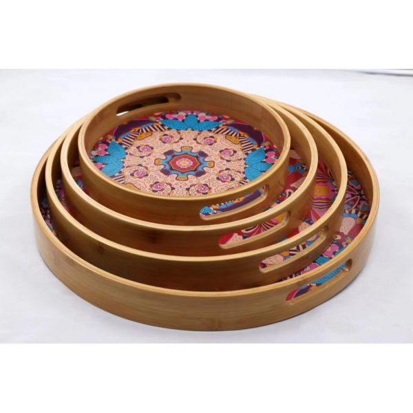 Bamboo Wood Sofa Armrest Tray Custom Printed Various Size Bamboo Plate for Household