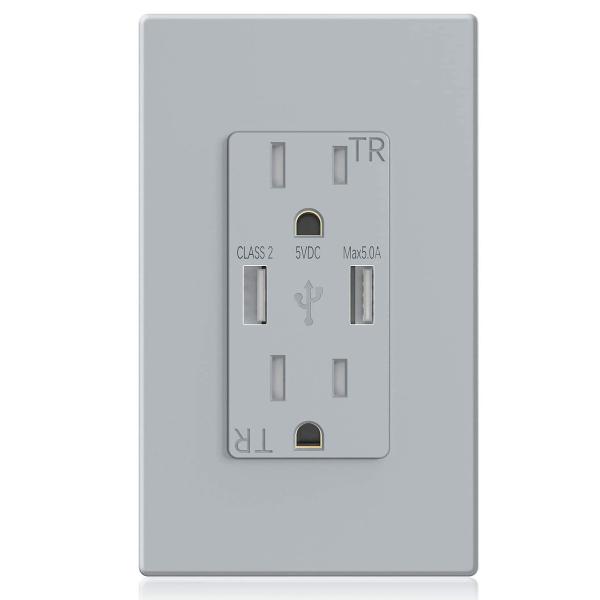 Tamper Resistant Fast Charging USB Socket Wall Mounted 15A 120V Outlet