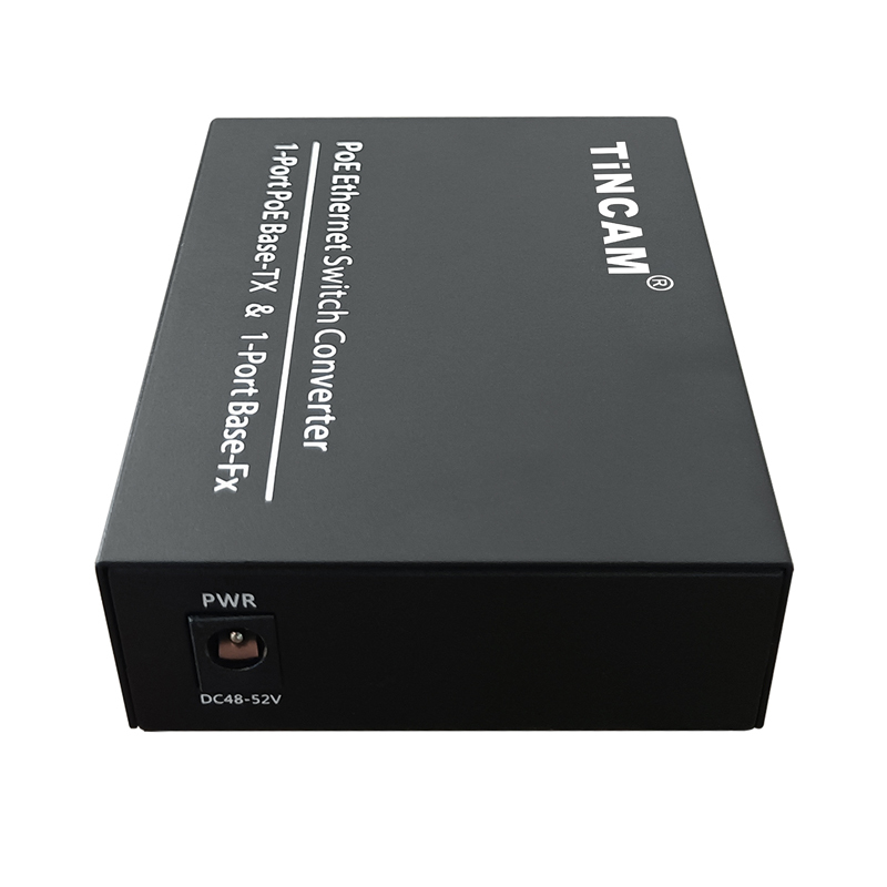 TiNCAM 10/100Mbps 1 Fiber 1 PoE Port Fiber Media Converter IEEE 802.3af/at 20km Single Mode Dual Fiber 1310nm SC 48W Power Adapter TBC-PSF4311E-D20S
