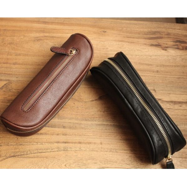 Vintage Genuine Leather Pencil Case , Handmade Artist Pencil Bag High End