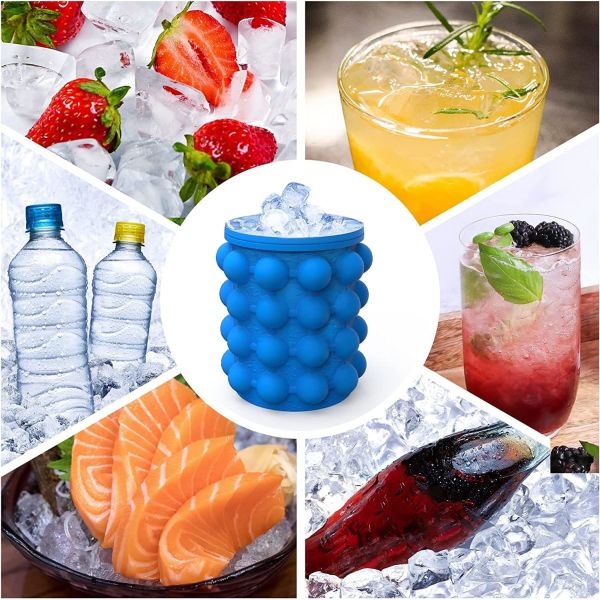 267 Grams Portable Silicone Half Round Space Saving Ice Bucket with Lid Blue/Red/Yellow