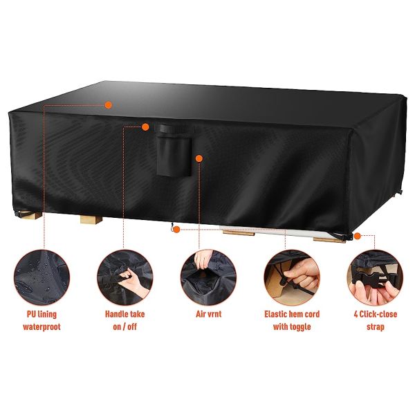 Outdoor Waterproof Patio Furniture Covers,420D Oxford Polyester Black Rectangular Sectional Furniture Set Covers