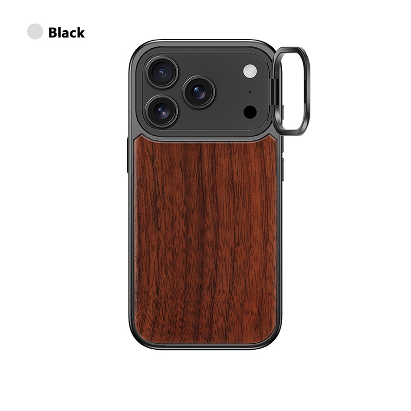 For Luxury Business Natural Wood TPU PC Magnetic Phone Case for iPhone 18/17/16 Pro Max with Camera Lens Bracket