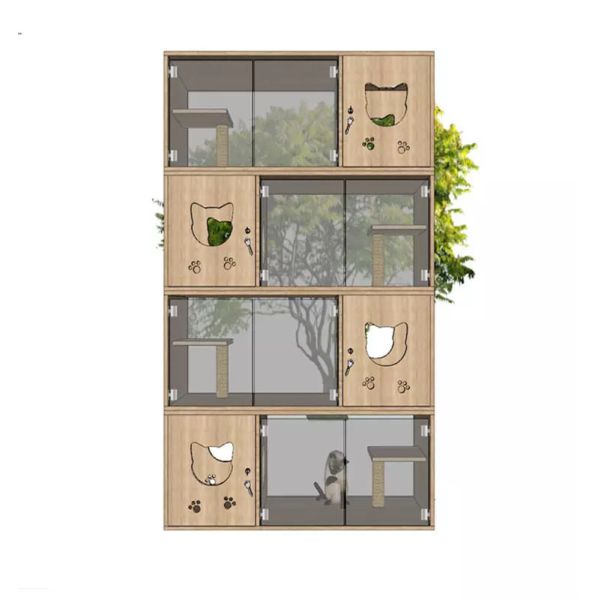 Подгонянное разнослоистое роскошное твердое деревянное прочное виллы кота многофункциональное