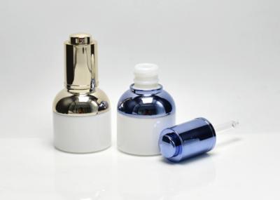 Recyclable 1oz 30ML Opal White Glass Bottles With Metalized Push Button Dropper Cap, Medical Skincare Glass Packaging