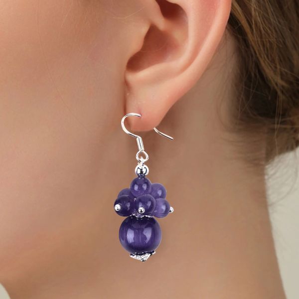 8MM Purple Cat Eye Handmade DIY Bead Dangle Flower Earring Unique Design Earring For Daily Wear
