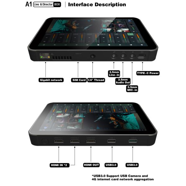 Comutador de câmera de transmissão ao vivo portátil Studio IP Video Switcher Para YouTube Facebook Instagram